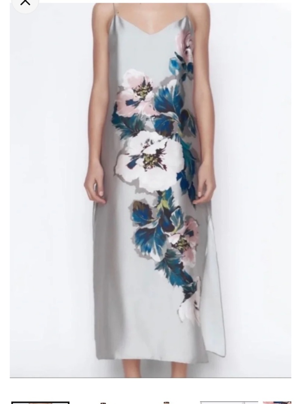 Zara Light Gray Floral Slip Dress with Blue & Pink Accents